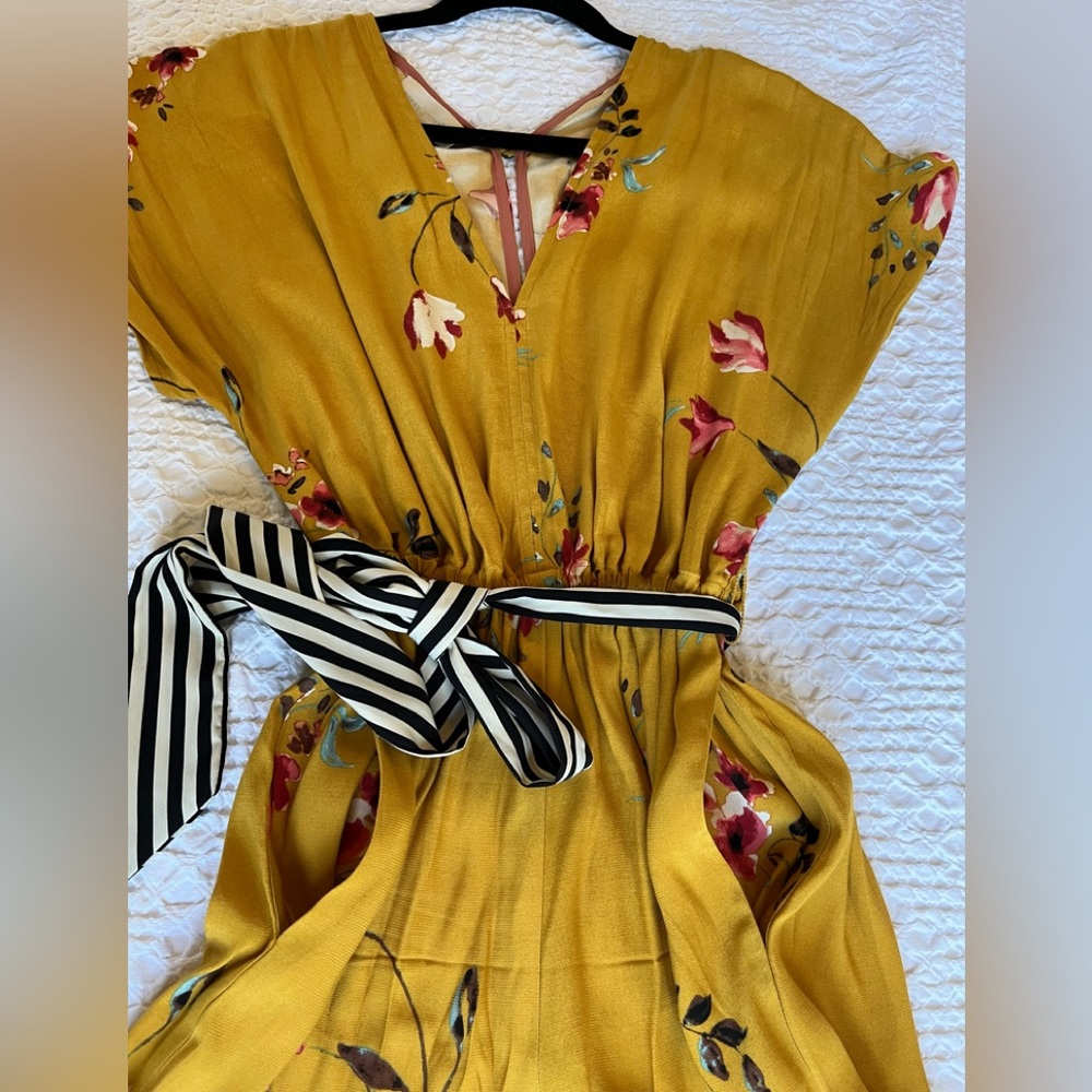Anthropologie brand gorgeous mustard color and floral jumpsuit- - XS - can fit S